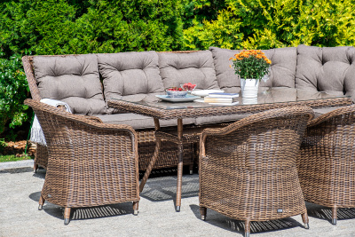 "Равенна" плетеное кресло из искусственного ротанга, цвет коричневый с серо-коричневой подушкой