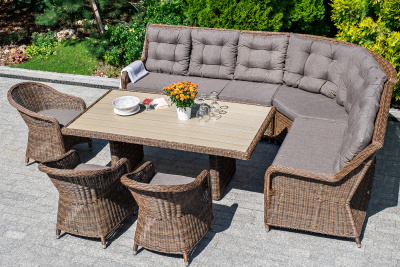 "Равенна" плетеное кресло из искусственного ротанга, цвет коричневый с серо-коричневой подушкой