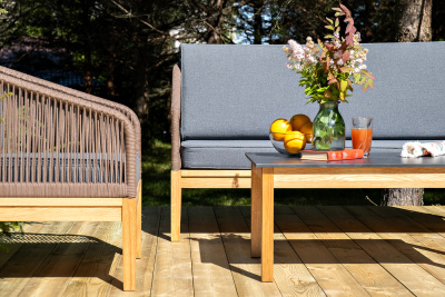 "Канны" лаунж-зона 4-местная из роупа со столиком "Канны" (серый гранит), основание дуб, роуп коричневый