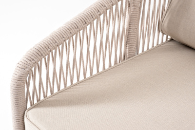 "Канны" правый модуль плетеный из роупа, основание дуб, роуп бежевый круглый, ткань бежевая 052