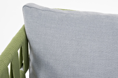 "Диего" кресло плетеное из роупа, каркас алюминий светло-серый (RAL7035) муар, роуп салатовый меланж круглый, ткань светло-серая