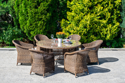 "Равенна" плетеное кресло из искусственного ротанга, цвет коричневый с серо-коричневой подушкой