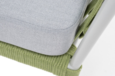 "Диего" кресло плетеное из роупа, каркас алюминий светло-серый (RAL7035) муар, роуп салатовый меланж круглый, ткань светло-серая