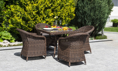 "Равенна" плетеное кресло из искусственного ротанга, цвет коричневый с серо-коричневой подушкой