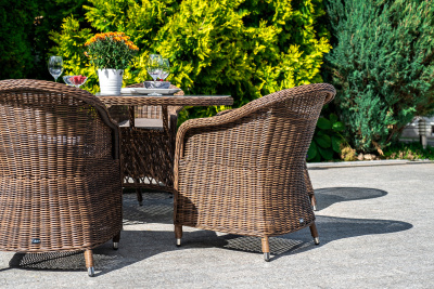 "Равенна" плетеное кресло из искусственного ротанга, цвет коричневый с серо-коричневой подушкой