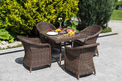 "Равенна" плетеное кресло из искусственного ротанга, цвет коричневый с серо-коричневой подушкой