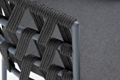 "Диего" стул плетеный из роупа, каркас из стали серый (RAL7022) муар, роуп темно-серый круглый, ткань темно-серая 027