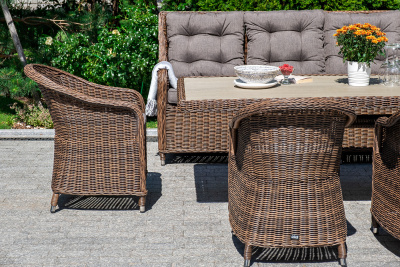 "Равенна" плетеное кресло из искусственного ротанга, цвет коричневый с серо-коричневой подушкой